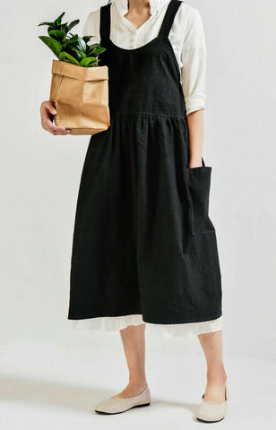 Vestido Vintage de lino cruzado para mujer, de algodón y lino, estilo japonés, sin mangas, para el hogar, café, cocina, delantal informal ► Foto 1/6