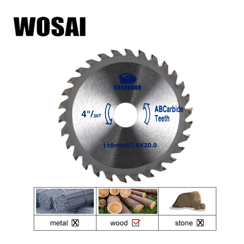 WOSAI-hoja de sierra Circular TCT de 110mm y 30 dientes, amoladora angular, sierra de disco con punta de carburo, cortador de madera, disco de corte de madera ► Foto 1/5