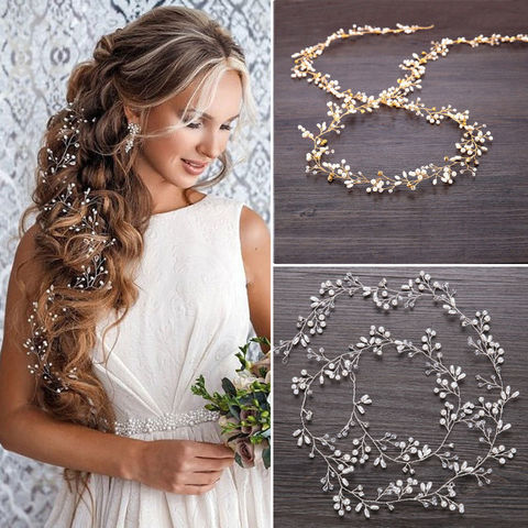 Enredadera para el cabello para boda, accesorios nupciales, diadema de perlas de cristal, diadema de cadena larga, accesorios para el cabello para mujer, decoración ► Foto 1/6