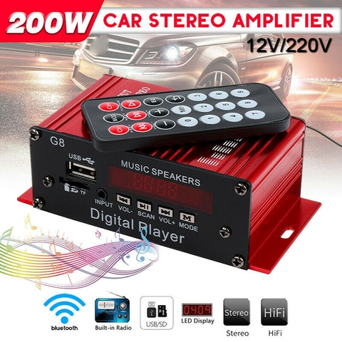 G8 200W 12V coche de Audio Amplificador HIFI Amplificador de potencia de Audio bluetooth casa amplificadores estéreo FM Radio 2CH TF USB AUX ► Foto 1/6