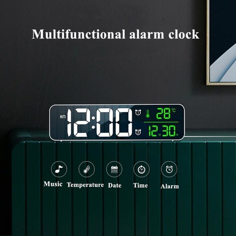 Alarma Digital LED reloj de Control de voz de repetición de temperatura indicador de fecha de música USB escritorio espejo LED Relojes Para La habitación ► Foto 1/6