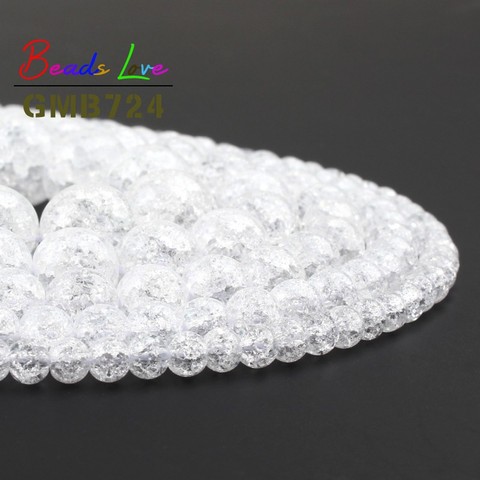 Cuentas de cuarzo agrietadas blancas para fabricación de joyas, abalorios de cristal redondos naturales, cuentas de piedra para manualidades, pulsera de 15 pulgadas, 4, 6, 8, 10 y 12mm ► Foto 1/6