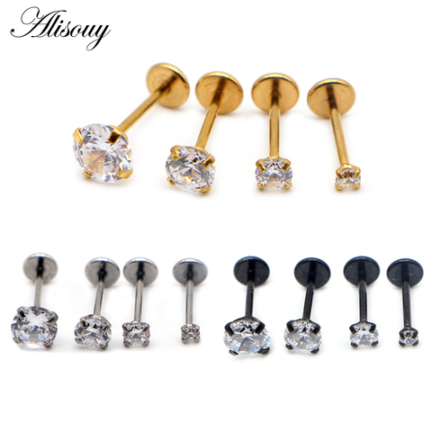 Alisouy-pendientes redondos de GEMA de zirconia cúbica, joyería para el cuerpo, Piercing para oreja, hélice, labio, nariz plana, cartílago, Labret, 1 unidad, 20G ► Foto 1/6