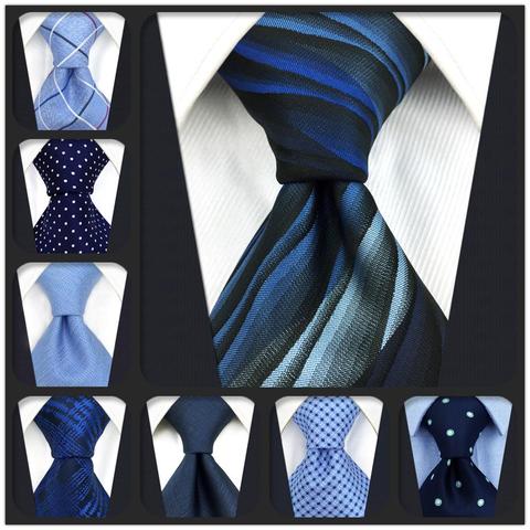 Corbatas de seda azul marino para hombre, corbatas Extra largas a rayas azul sólido de Cachemira, 63 