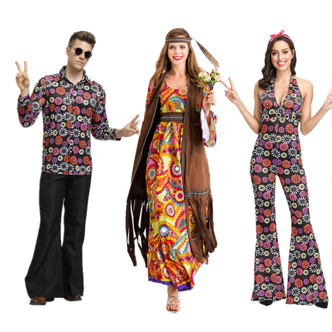 Disfraz Hippie de los 70 para hombre y mujer, disfraz de Carnaval y Halloween, disfraz elegante para fiesta, Disco, Club nocturno nativo ► Foto 1/6