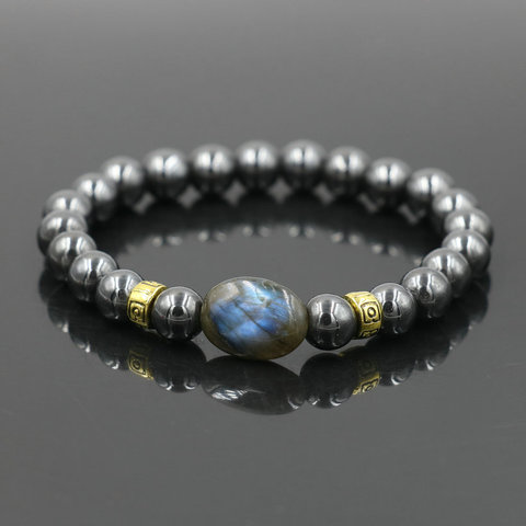 Los hombres de calidad superior pulsera de hematita piedra lunar labradorita pulsera de perlas para mujeres Buda pulsera regalo de la joyería Tobilleras ► Foto 1/6