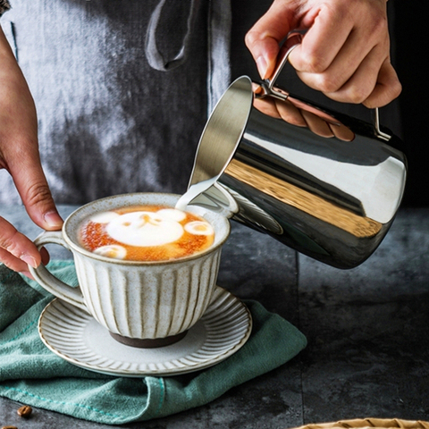 De acero inoxidable leche espuma jarra de café Espresso Barista de Cappuccino Latte crema de leche taza de espuma jarra ► Foto 1/6