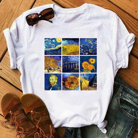 Camiseta con estampado de girasoles para mujer, camisetas de Arte de Van Gogh, camisetas Harajuku para mujer, ropa para mujer ► Foto 1/6