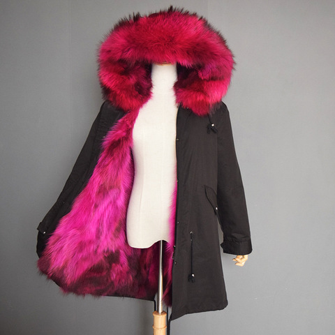 S-7XL-Parka gruesa de piel auténtica para mujer, chaqueta negra con capucha de piel, impermeable, de invierno, nueva moda, 2022 ► Foto 1/6