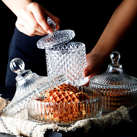 Tarro de almacenamiento de cristal europeo para dulces, recipiente de cocina con cubierta para azúcar, caja de dulces de diamantes, joyería ► Foto 1/6