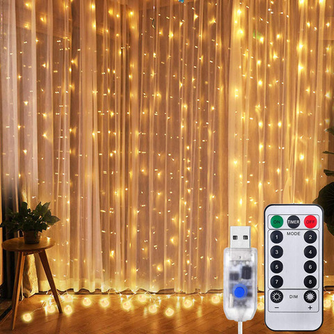 Luces de guirnalda de luces LED tipo cortina de 3m con Control remoto, luz de hadas USB, decoración del hogar en la ventana, iluminación de fiesta de boda y vacaciones ► Foto 1/6