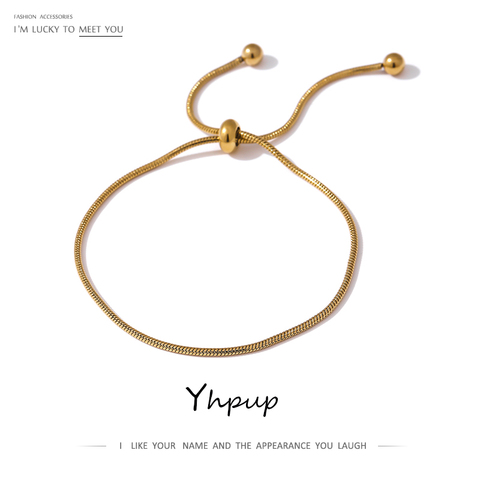 Yhpup-pulsera de cadena de serpiente retráctil, joyería de acero inoxidable, geométricos minimalistas, para mujer, fiesta ► Foto 1/6