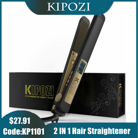 KIPOZI-plancha de pelo profesional, plancha plana de titanio con pantalla LCD Digital, rizador de pelo, cuidado de la belleza ► Foto 1/6