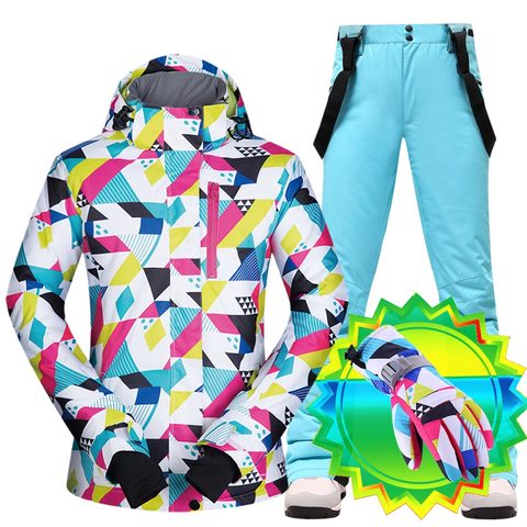 Traje de esquí para mujer, cálido, impermeable, para invierno, Snowboard, chaquetas y pantalones, ropa de invierno viene con guantes de esquí de pantalla táctil, marcas ► Foto 1/6