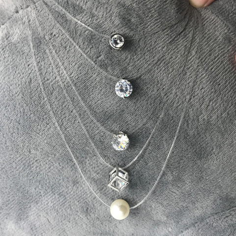 SUMENG Mujer Transparente línea de pesca collar plata Invisible cadena collar mujeres diamantes de imitación gargantilla collar Collier Femme ► Foto 1/6