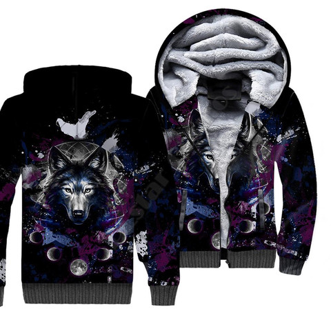 Sudaderas con capucha de lana con dibujo de lobo en 3D para hombre y mujer, abrigo de invierno cálido, chaqueta de terciopelo, disfraces de cosplay, 01 ► Foto 1/6
