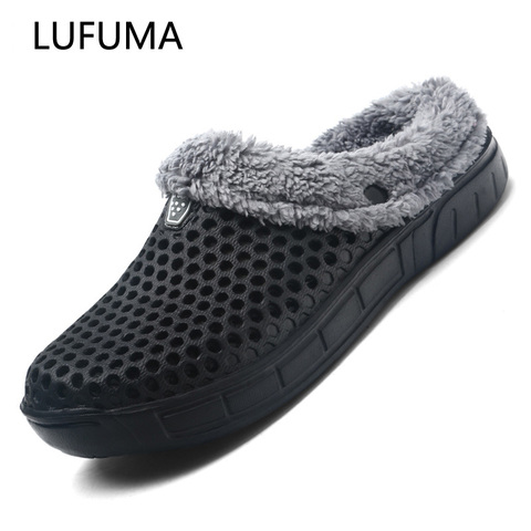 Pantuflas cálidas para invierno para hombre y mujer, zapatos de tobogán de interior de algodón, zuecos informales con piel, fáciles de poner Zapatillas de casa, 2022 ► Foto 1/6