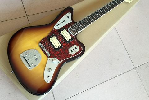 Modelo de Jaguar de alta calidad con color tostado superior, guitarra eléctrica de 6 cuerdas, hardware plateado, placa de protección roja, Envío Gratis ► Foto 1/4