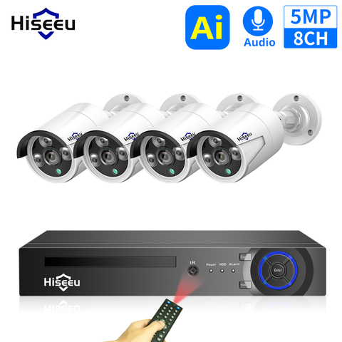 H.265 48V 8CH 4MP POE NVR sistema exterior PoE IP CCTV cámara de seguridad impermeable infrarrojo Hiseeu ► Foto 1/6