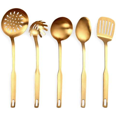 De acero inoxidable utensilios de cocina de 5 piezas cocina Set de palas de cocina herramienta de oro ► Foto 1/6