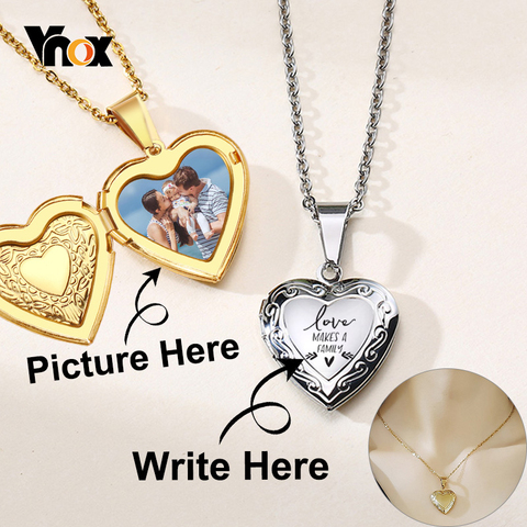 Vnox-Collar personalizado con imagen de nombre para mujer, pendiente de relicario de corazón, imagen familiar, regalo de aniversario personalizado ► Foto 1/6