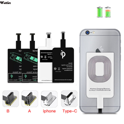 Receptor de Cargador Inalámbrico Qi, compatible con Micro USB tipo C, adaptador de carga inalámbrico rápido para iPhone 5, 6, 7, Android, receptor de inducción ► Foto 1/6