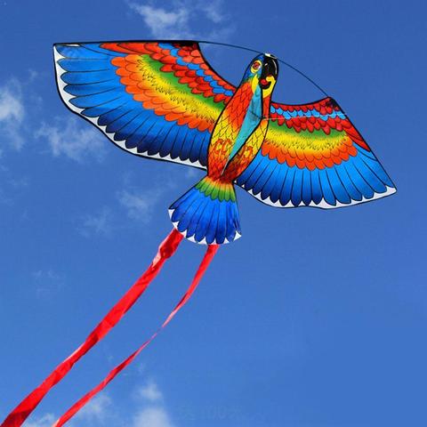 Pájaro volador al aire libre para niños, 1,1 m de dibujo de loro de juguete, cometa con mango de plástico, línea única, cometas de juguete ► Foto 1/6