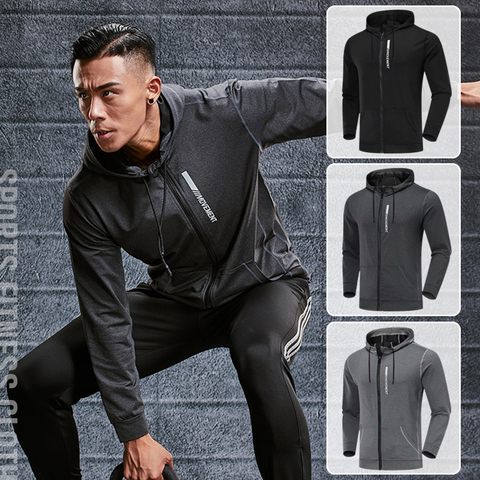 Chaqueta deportiva de gimnasio para hombre, sudadera ajustada elástica de manga larga para correr, con cremallera, sudadera de senderismo ajustada, Abrigo con capucha para correr ► Foto 1/6