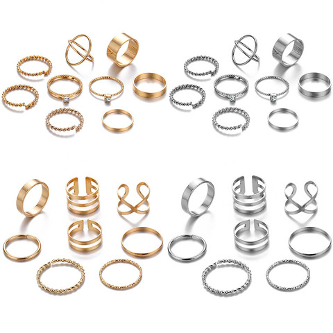 FAMSHIN 8 unids/set ronda de diseño de moda anillos de Color dorado Conjunto para las mujeres hecho a mano geometría dedo anillo de joyería femenina regalos ► Foto 1/6