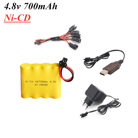 NI-CD, batería recargable de 700mAh, 4,8 v, paquete de batería de 4 * AA 4,8 V + conjunto de cargador USB para juguetes de radiocontrol, tanques, Robots, barcos, piezas de pistolas ► Foto 1/6