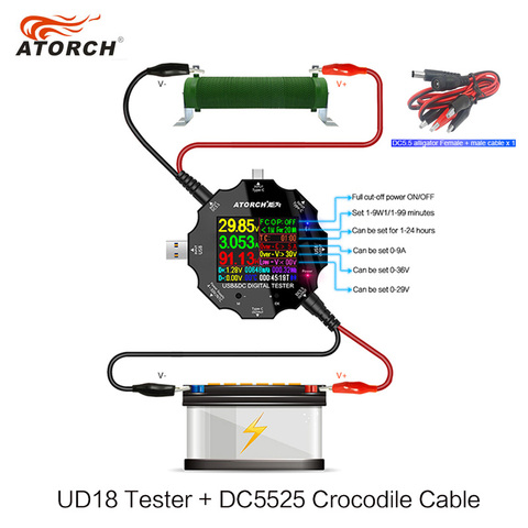 Probador USB dc voltímetro digital amp medidor de corriente de voltaje amperímetro USB3.0 18 en 1 detector cargador de Banco de energía + DC pinza de cocodrilo ► Foto 1/6