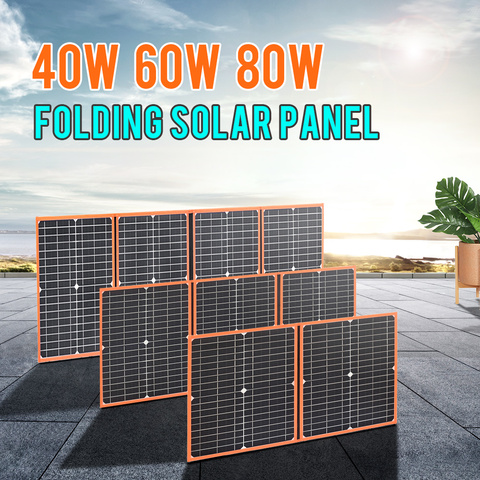 Panel Solar plegable y Flexible, 40w, 60w, 80w, 100w, alta eficiencia, para viaje, teléfono y barco, portátil, 12V, 5v, usb, para teléfono y camping ► Foto 1/6