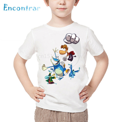 Camiseta con estampado de juego de dibujos animados de Rayman Legends para niños, Tops blancos para niñas pequeñas, playera informal divertida ► Foto 1/6