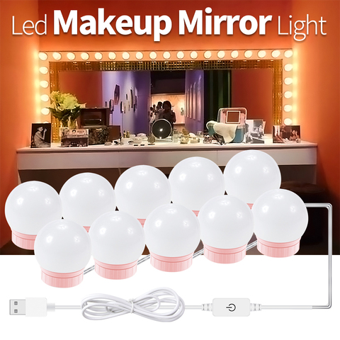 Maquillaje Led espejo luz LED Hollywood luz 2 6 10 14, Bombilla 12V EU nos enchufe táctil regulable Control de iluminación para tocador ► Foto 1/6