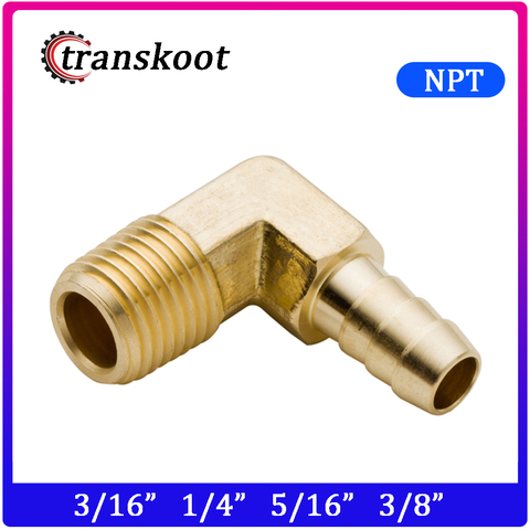 Conector de tuberías de latón, adaptador de codo de 90 grados, accesorio de lengüeta para manguera con rosca macho NPT, 5 uds., 129, 3/16, 1/4, 5/16 y 3/8 pulgadas ► Foto 1/5