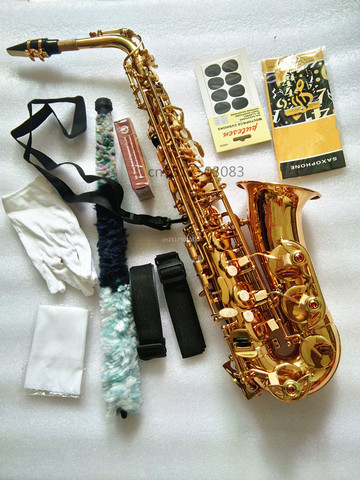 Saxofón Alto, instrumento de alta calidad, Saxofón dorado, modelo, boquilla y funda ► Foto 1/6