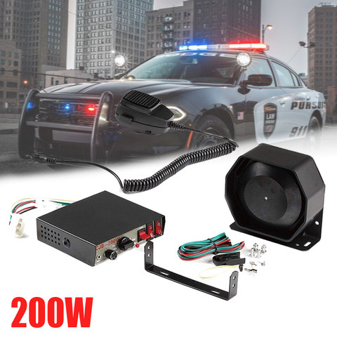 1pc cuernos de coche 200W PA altavoz plano de Metal negro, altavoz electrónico megáfono de 12V para camión de emergencia US sirena de policía ► Foto 1/6