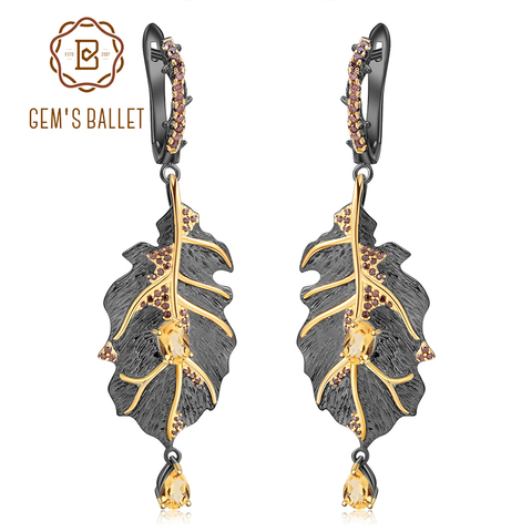 GEM'S BALLET, Georgia, 'Keeffe, 0,97 CT, citrina Natural de Plata de Ley 925 hecha a mano, pendientes de gota de hojas Monstera para mujer, Bisutería ► Foto 1/6