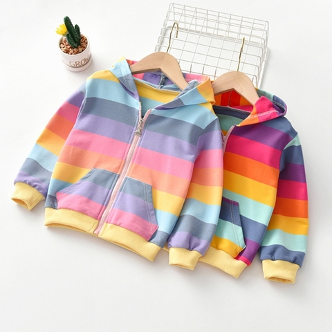 Chaqueta con capucha para bebés, jersey para niños, camisa a rayas del arco iris, camiseta de manga larga, Tops para niños, sudadera con cremallera, abrigo para niños ► Foto 1/6