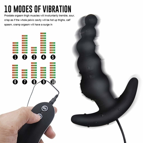 Masajeador de próstata Anal para hombres y mujeres, Juguetes sexuales con Control remoto, 10 modos vibratorios, cuentas vibradoras recargables de silicona ► Foto 1/6