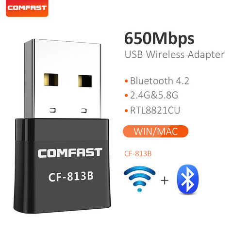 Mini adaptador wifi inalámbrico Bluetooth 4,2, tarjeta de red de banda dual USB RTL8821CU 650 + 2,4G, adaptador WiFi negro, CA para PC, 5,8 Mbps ► Foto 1/6