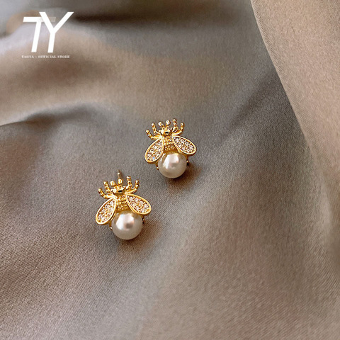 Pendientes sencillos y de perla de lujo para mujer, diseño de moda, sense bee, insectos, joyas coreanas, joyería sexy, 2022 ► Foto 1/6