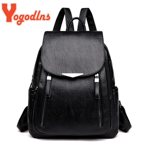 Yogodlns-mochila de lujo de piel sintética suave para mujer, morral escolar de gran capacidad para viaje, bolsa de negocios con doble cremallera ► Foto 1/6