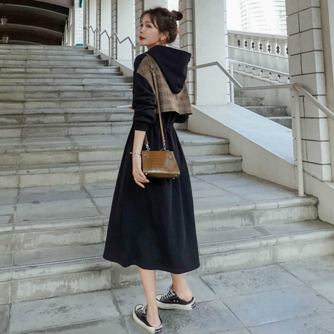 Vestido largo informal holgado con capucha para mujer, ropa con capucha de manga larga para primavera y otoño, 2022 ► Foto 1/4