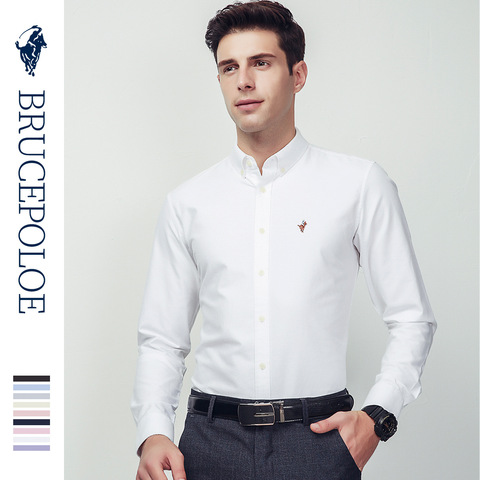 Camisa blanca de algodón puro Oxford para hombre, camisas tejidas de Color sólido, camisa de negocios informal de manga larga, Logo personalizado ► Foto 1/5