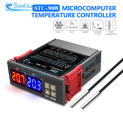 STC-3008 LED doble Digital controlador de temperatura dos relé de salida 12V 24V 220V termoregulador termostato con calentador refrigerador ► Foto 1/6