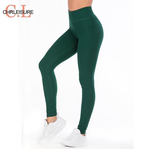 CHRLEISURE-mallas Push Up para Mujer, Leggings de cintura alta, Color sólido, rojo, para Fitness ► Foto 1/6