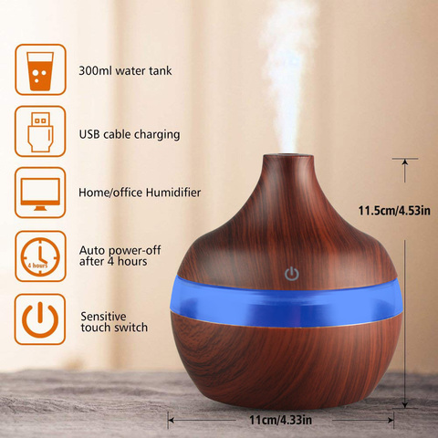 Humidificador eléctrico de aceites esenciales, difusor ultrasónico de madera de grano, Mini generador de niebla con USB, luz LED para ► Foto 1/5