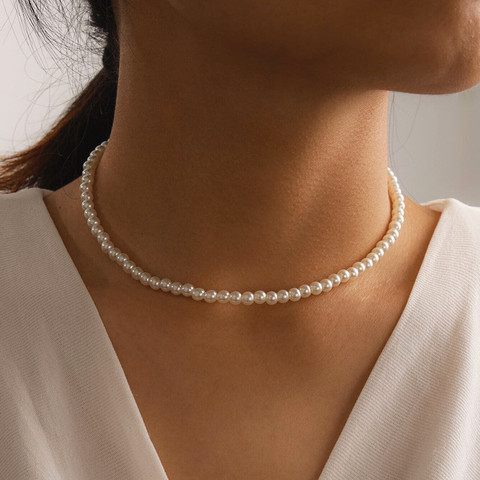 Gargantilla de perla blanca de imitación para mujer, collar de perlas grandes y redondas, joyería de moda ► Foto 1/6