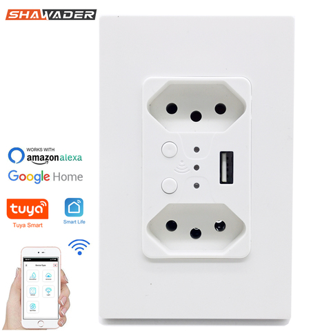 WiFi Smart brasileño toma USB de pared eléctricos Brasil Suecia Plug enchufe Suiza salida remoto inalámbrico Tuya Alexa de Google ► Foto 1/6